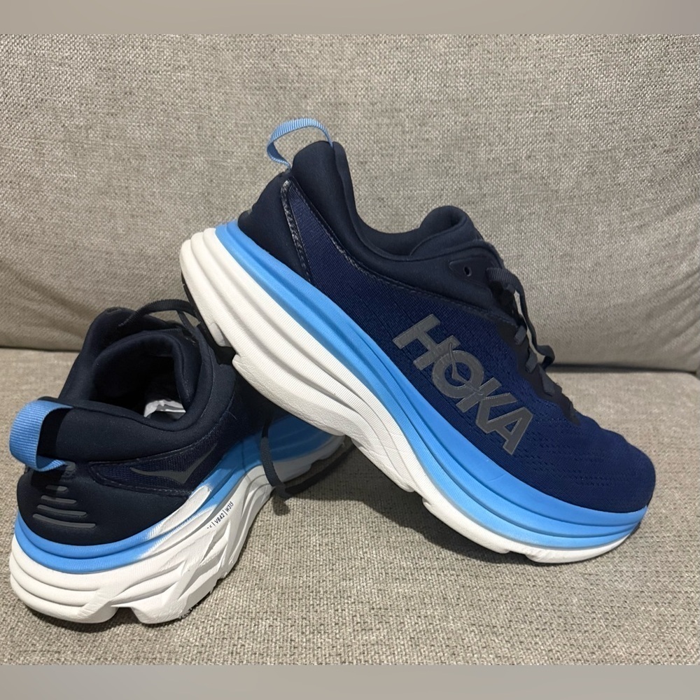 Hoka Bondi 8 Navy and Sky Blue Athletic Sneakers